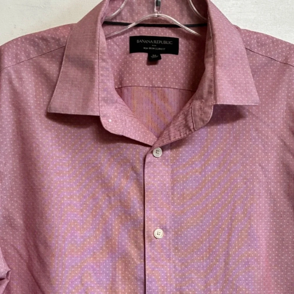 Banana Republic Mens M Pink Micro Dot Non Iron Slim Fit Button Down Shirt